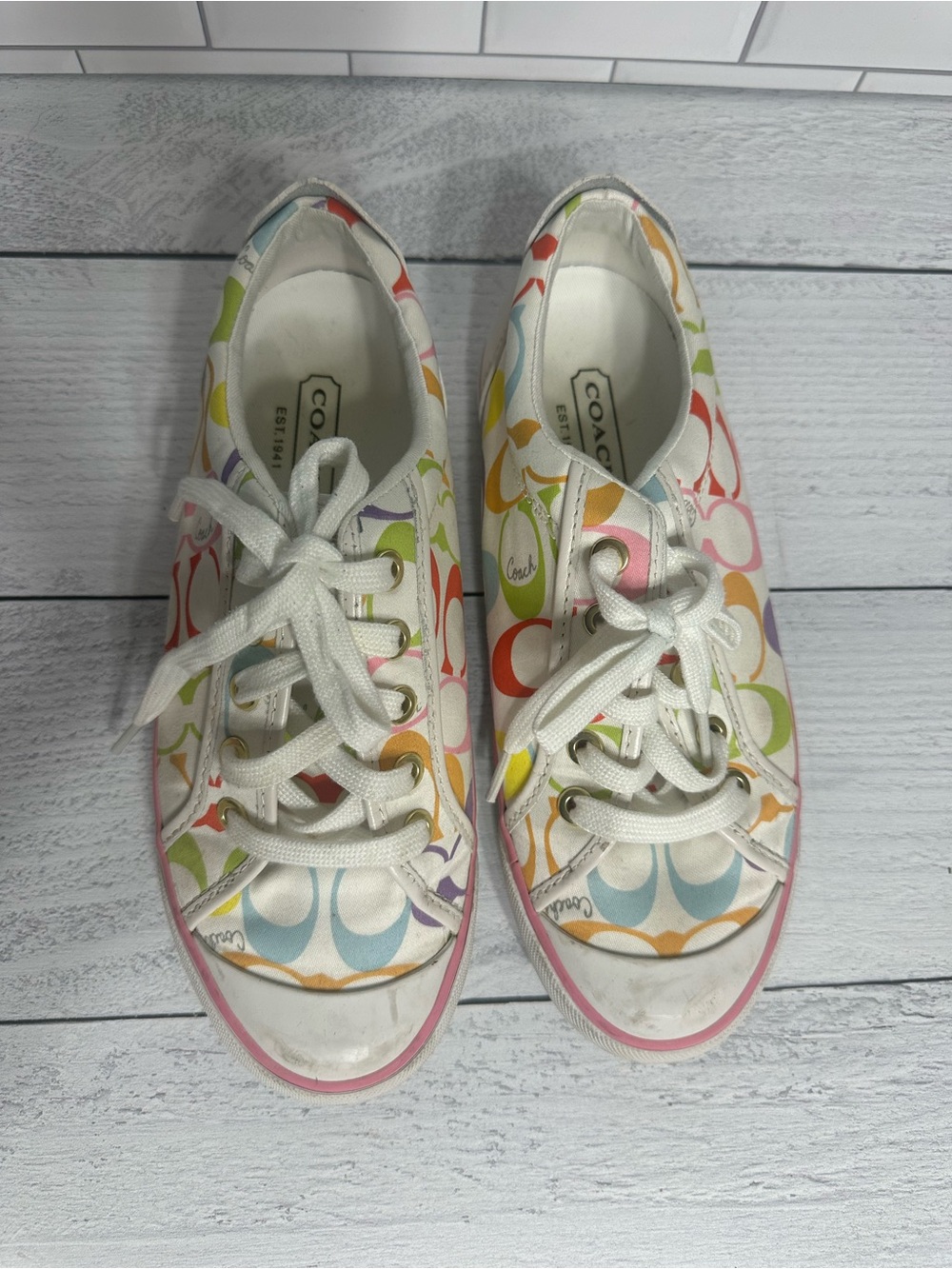 Coach Kids White Sneakers with Multicolor Logo Print